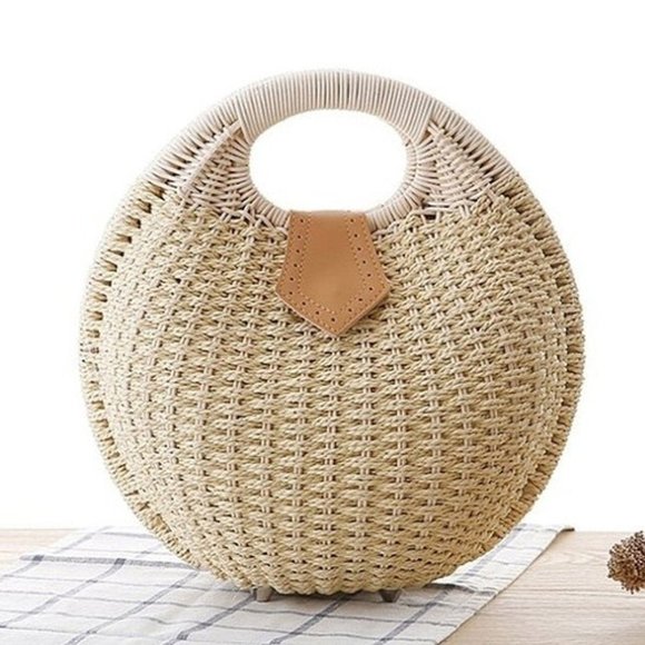 Handbags - Top Handle Wicker Handbag in Round Shape